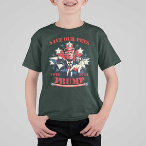 Funny Trump T Shirt For Kid Save Our Pets Vote Trump 2024 Dog Cat Star TS11 Dark Forest Green Print Your Wear