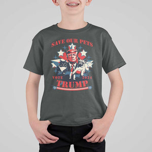 Funny Trump T Shirt For Kid Save Our Pets Vote Trump 2024 Dog Cat Star TS11 Dark Heather Print Your Wear