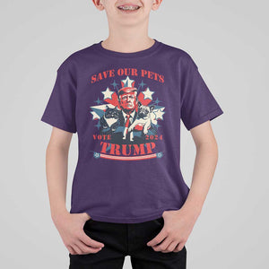 Funny Trump T Shirt For Kid Save Our Pets Vote Trump 2024 Dog Cat Star TS11 Purple Print Your Wear