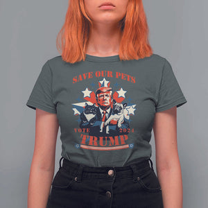 Funny Trump T Shirt For Women Save Our Pets Vote Trump 2024 Dog Cat Star TS11 Dark Heather Print Your Wear