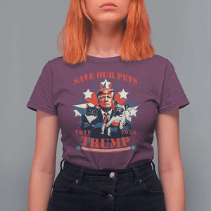 Funny Trump T Shirt For Women Save Our Pets Vote Trump 2024 Dog Cat Star TS11 Maroon Print Your Wear