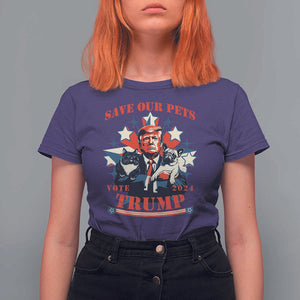 Funny Trump T Shirt For Women Save Our Pets Vote Trump 2024 Dog Cat Star TS11 Purple Print Your Wear