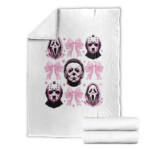 Halloween Throw Blanket Scary Murderers Pink Bows Coquette Aesthetic TS11 White Print Your Wear