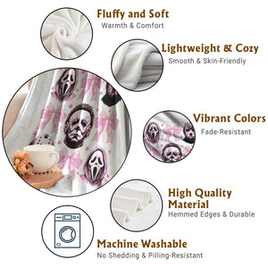 Halloween Throw Blanket Scary Murderers Pink Bows Coquette Aesthetic TS11 Print Your Wear