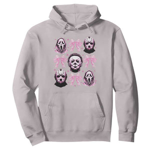 Halloween Hoodie Scary Murderers Pink Bows Coquette Aesthetic TS11 Ice Gray Print Your Wear