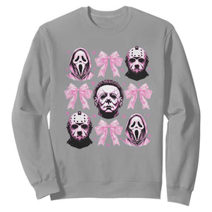 Halloween Sweatshirt Scary Murderers Pink Bows Coquette Aesthetic TS11 Sport Gray Print Your Wear