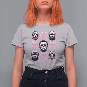 Halloween T Shirt For Women Scary Murderers Pink Bows Coquette Aesthetic TS11 Ice Gray Print Your Wear