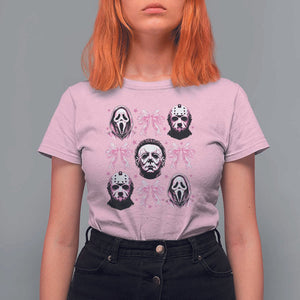 Halloween T Shirt For Women Scary Murderers Pink Bows Coquette Aesthetic TS11 Light Pink Print Your Wear