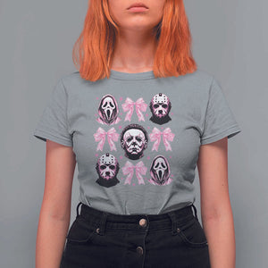 Halloween T Shirt For Women Scary Murderers Pink Bows Coquette Aesthetic TS11 Sport Gray Print Your Wear