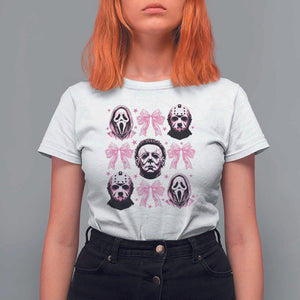 Halloween T Shirt For Women Scary Murderers Pink Bows Coquette Aesthetic TS11 White Print Your Wear