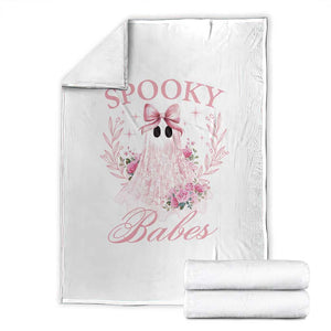 Halloween Throw Blanket Spooky Babes Pink Ghost Coquette Aesthetic TS11 White Print Your Wear