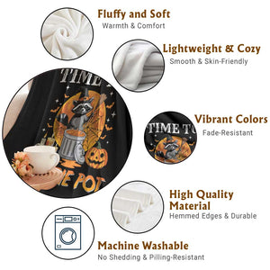 Funny Halloween Throw Blanket Time To Stir The Pot Cute Raccoon Pumpkin TS11 Print Your Wear