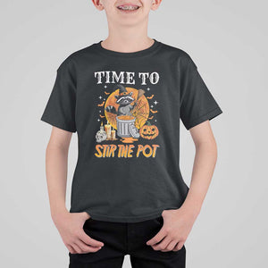 Funny Halloween T Shirt For Kid Time To Stir The Pot Cute Raccoon Pumpkin TS11 Black Print Your Wear
