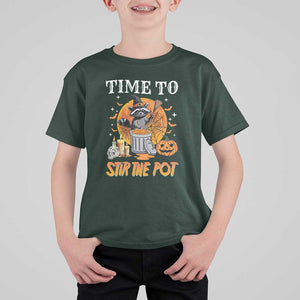 Funny Halloween T Shirt For Kid Time To Stir The Pot Cute Raccoon Pumpkin TS11 Dark Forest Green Print Your Wear