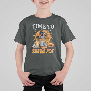 Funny Halloween T Shirt For Kid Time To Stir The Pot Cute Raccoon Pumpkin TS11 Dark Heather Print Your Wear
