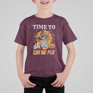 Funny Halloween T Shirt For Kid Time To Stir The Pot Cute Raccoon Pumpkin TS11 Maroon Print Your Wear