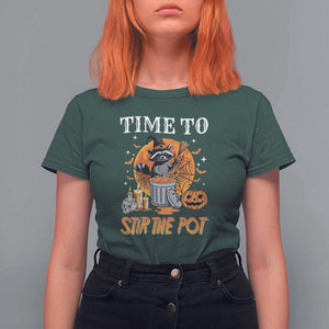 Funny Halloween T Shirt For Women Time To Stir The Pot Cute Raccoon Pumpkin TS11 Dark Forest Green Print Your Wear
