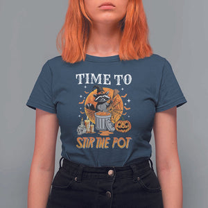 Funny Halloween T Shirt For Women Time To Stir The Pot Cute Raccoon Pumpkin TS11 Navy Print Your Wear