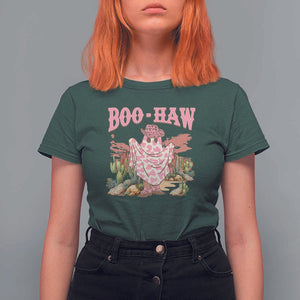 Halloween Western T Shirt For Women Boo Haw Cute Country Cowboy Ghost TS11 Dark Forest Green Print Your Wear