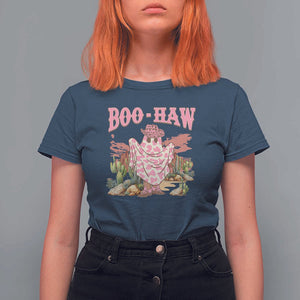 Halloween Western T Shirt For Women Boo Haw Cute Country Cowboy Ghost TS11 Navy Print Your Wear