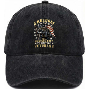 US Veterans Washed Cotton Baseball Cap Freedom Is Never Free Thank You Veterans American Flag Military TS11 Washed Cap Universal Fit Black Print Your Wear
