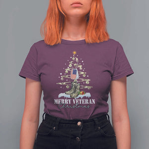 Veteran Day Xmas T Shirt For Women Merry Veteran Christmas Fir Tree Dog Tag Combat Shoes TS11 Maroon Print Your Wear