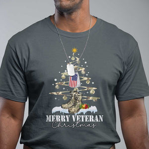Veteran Day Xmas T Shirt Merry Veteran Christmas Fir Tree Dog Tag Combat Shoes TS11 Dark Heather Print Your Wear