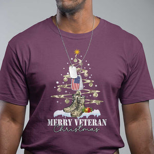Veteran Day Xmas T Shirt Merry Veteran Christmas Fir Tree Dog Tag Combat Shoes TS11 Maroon Print Your Wear