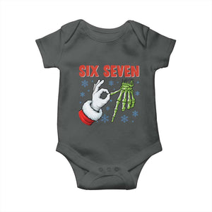 Funny 67 Christmas Baby Onesie Six Seven Meme Santa Skeleton Hands Gesture Gen Alpha TS11 Dark Heather Print Your Wear