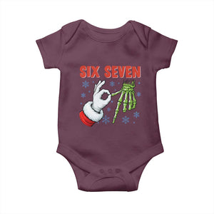 Funny 67 Christmas Baby Onesie Six Seven Meme Santa Skeleton Hands Gesture Gen Alpha TS11 Maroon Print Your Wear