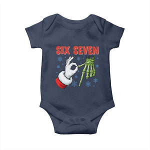 Funny 67 Christmas Baby Onesie Six Seven Meme Santa Skeleton Hands Gesture Gen Alpha TS11 Navy Print Your Wear