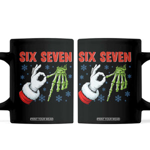 Funny 67 Christmas Coffee Mug Six Seven Meme Santa Skeleton Hands Gesture Gen Alpha TS11 Black Print Your Wear
