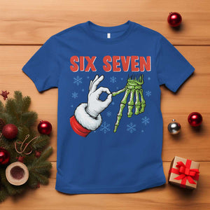 Funny 67 Christmas T Shirt Six Seven Meme Santa Skeleton Hands Gesture Gen Alpha TS11 Royal Blue Print Your Wear