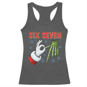 Funny 67 Christmas Racerback Tank Top Six Seven Meme Santa Skeleton Hands Gesture Gen Alpha TS11 Dark Heather Print Your Wear