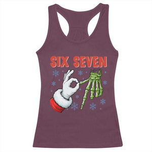 Funny 67 Christmas Racerback Tank Top Six Seven Meme Santa Skeleton Hands Gesture Gen Alpha TS11 Maroon Print Your Wear