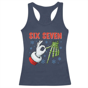 Funny 67 Christmas Racerback Tank Top Six Seven Meme Santa Skeleton Hands Gesture Gen Alpha TS11 Navy Print Your Wear