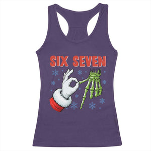 Funny 67 Christmas Racerback Tank Top Six Seven Meme Santa Skeleton Hands Gesture Gen Alpha TS11 Purple Print Your Wear