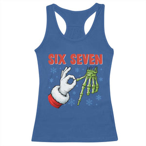Funny 67 Christmas Racerback Tank Top Six Seven Meme Santa Skeleton Hands Gesture Gen Alpha TS11 Royal Blue Print Your Wear