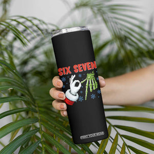 Funny 67 Christmas Skinny Tumbler Six Seven Meme Santa Skeleton Hands Gesture Gen Alpha TS11 Print Your Wear