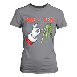 Funny 67 Christmas T Shirt For Women Six Seven Meme Santa Skeleton Hands Gesture Gen Alpha TS11 Charcoal Print Your Wear