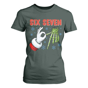 Funny 67 Christmas T Shirt For Women Six Seven Meme Santa Skeleton Hands Gesture Gen Alpha TS11 Dark Forest Green Print Your Wear