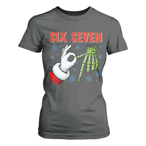 Funny 67 Christmas T Shirt For Women Six Seven Meme Santa Skeleton Hands Gesture Gen Alpha TS11 Dark Heather Print Your Wear