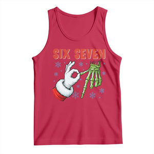 Funny 67 Christmas Tank Top Six Seven Meme Santa Skeleton Hands Gesture Gen Alpha TS11 Red Print Your Wear