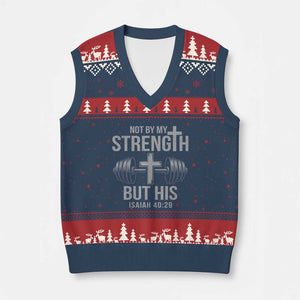 Not By My Strength But His V-Neck Knit Sweater Vest Christian Workout Gym Bible Verse TS11 Navy Red Print Your Wear