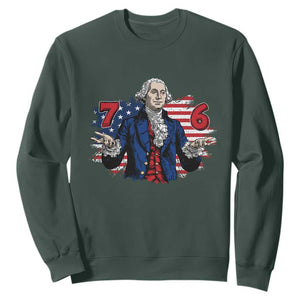 Funny George Washington 67 Sweatshirt Six Seven Meme Gen Alpha Slang TS11 Dark Forest Green Print Your Wear