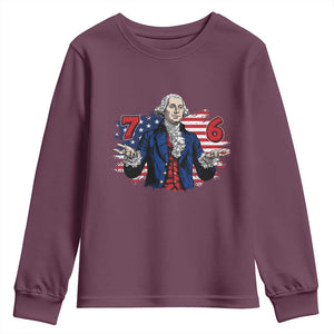 Funny George Washington 67 Youth Sweatshirt Six Seven Meme Gen Alpha Slang TS11 Maroon Print Your Wear