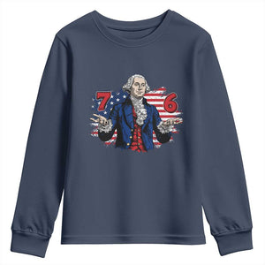 Funny George Washington 67 Youth Sweatshirt Six Seven Meme Gen Alpha Slang TS11 Navy Print Your Wear