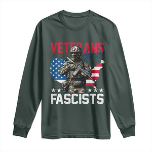 Veterans Against Fascists Long Sleeve Shirt Patriotic Soldier Vintage American Flag TS11 Dark Forest Green Print Your Wear