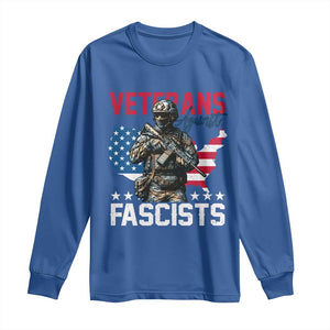Veterans Against Fascists Long Sleeve Shirt Patriotic Soldier Vintage American Flag TS11 Royal Blue Print Your Wear