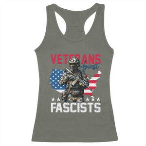 Veterans Against Fascists Racerback Tank Top Patriotic Soldier Vintage American Flag TS11 Military Green Print Your Wear